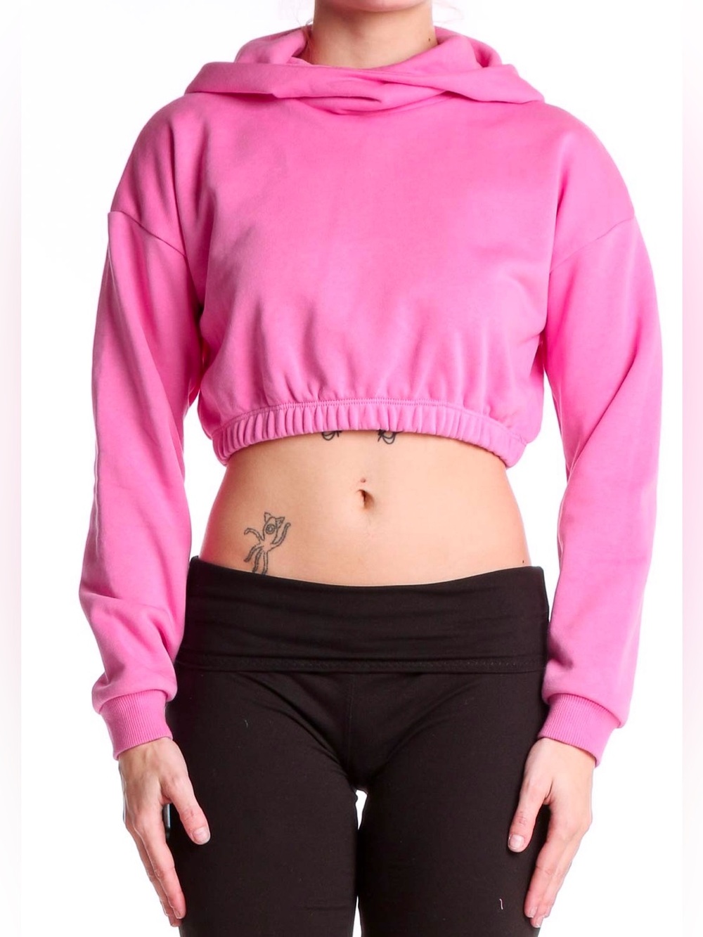 NAKED WARDROBE Cropped Hoodie Small Pink French Terry Loungewear Sporty Retro